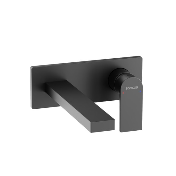Смеситель для раковины настенный Sancos Studio SC9017MB, чёрный матовый (со скрытой частью) - фото 
