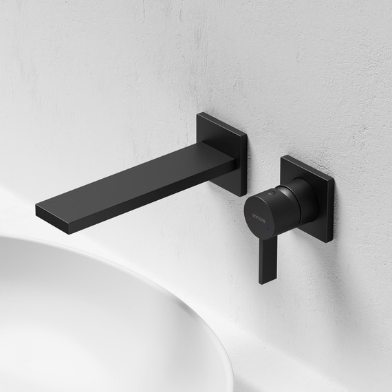 Смеситель для раковины настенный Sancos Linn SC9021MB, чёрный матовый (со скрытой частью) - фото 2