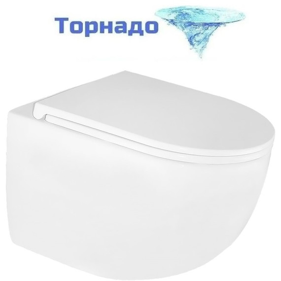 Унитаз подвесной безободковый Azario Terso AZ-092E-UQ3 (система смыва Торнадо) с тонкой крышкой микролифт - фото 