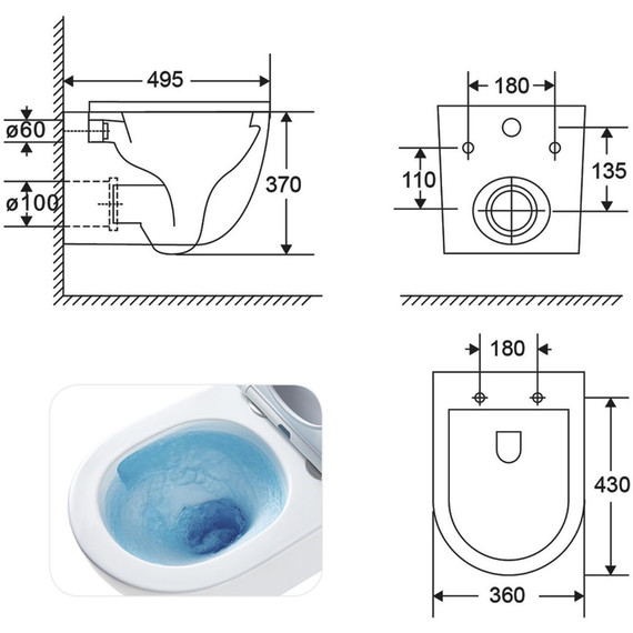 Унитаз подвесной безободковый Azario Terso AZ-092E-UQ3 (система смыва Торнадо) с тонкой крышкой микролифт - фото 15