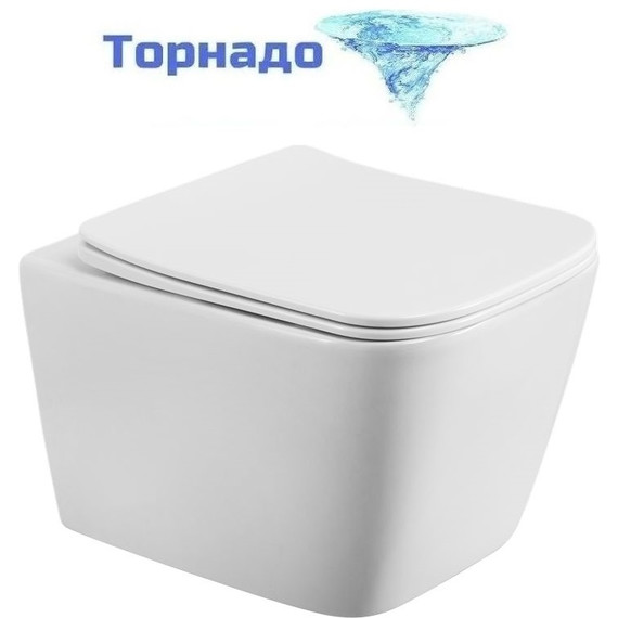 Унитаз подвесной безободковый BelBagno BB7106CH-TOR/SC (система смыва торнадо) с тонкой крышкой микролифт - фото 