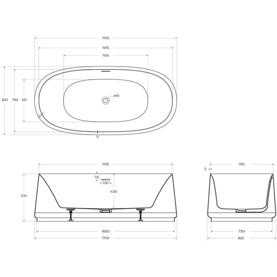 Ванна отдельностоящая Cezares Lux 170x82 см CZR-LUX-CENTRAL-170-82-58 - фото 6