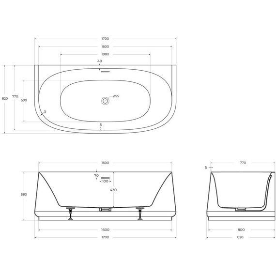 Ванна акриловая Cezares Lux 170x82 см CZR-LUX-WALL-170-80-58 - фото 6