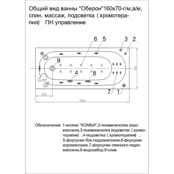 Ванна акриловая Aquatek Оберон 160x70 см OBR160-0000086 - фото 9