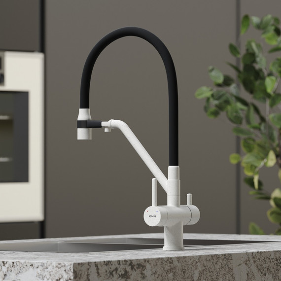 Смеситель для кухни Sancos Dora SC4003GR, белый гранит/чёрный - фото 4