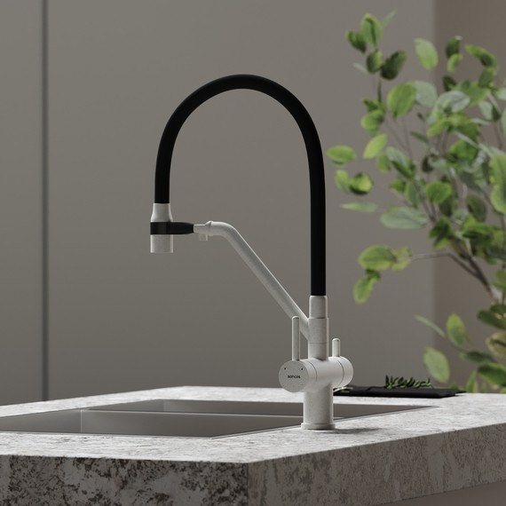 Смеситель для кухни Sancos Dora SC4003GR, белый гранит/чёрный - фото 5