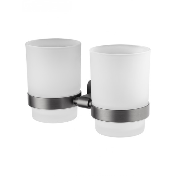 Стакан двойной для зубных щеток Wonzon & Woghand Graffity WW-9328-GM, цвет тёмный графит брашированный - фото 