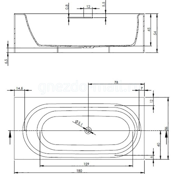 Ванна каменная Riho MADRID 180х86 см - фото 2