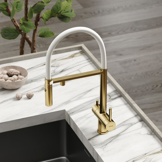 Смеситель для кухни Sancos Imola SC4010BG, брашированное золото/белый - фото 2