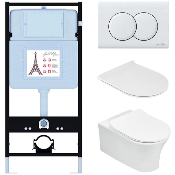 Инсталляция с подвесным безободковым унитазом Jacob Delafon Aleo E21731RU-00, сиденье с тонкой крышкой микролифт - фото 