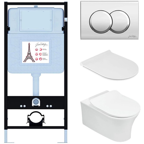 Инсталляция с подвесным безободковым унитазом Jacob Delafon Aleo E21731RU-CP, сиденье с тонкой крышкой микролифт - фото 