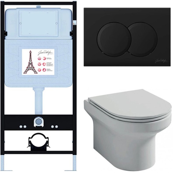 Инсталляция с подвесным безободковым унитазом Jacob Delafon Elite E21743RU-BL, сиденье с тонкой крышкой микролифт - фото 