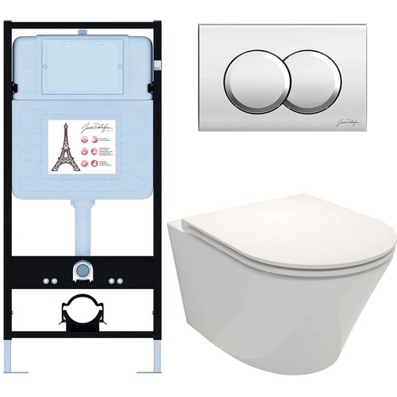 Инсталляция с подвесным безободковым унитазом Jacob Delafon Rodin+ E21750RU-CP, сиденье с тонкой крышкой микролифт - фото 