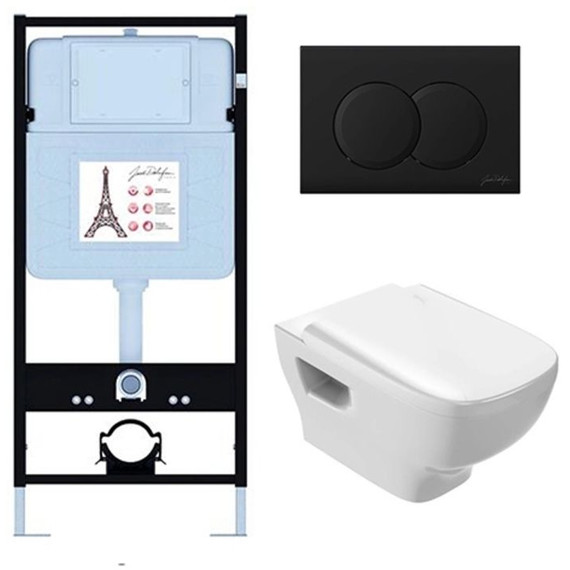 Инсталляция с подвесным безободковым унитазом Jacob Delafon Struktura EDE103-BL, сиденье с крышкой микролифт - фото 