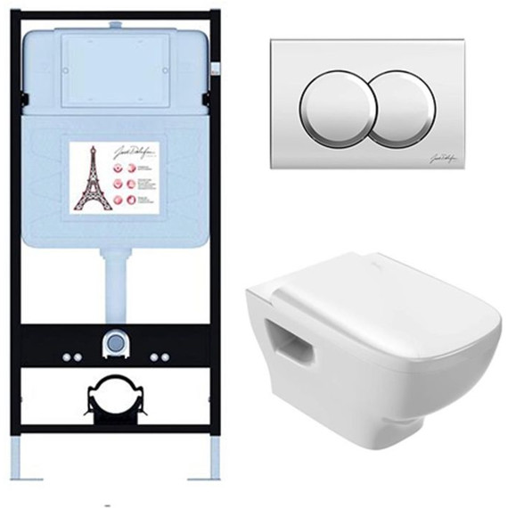 Инсталляция с подвесным безободковым унитазом Jacob Delafon Struktura EDF103-CP, сиденье с крышкой микролифт - фото 