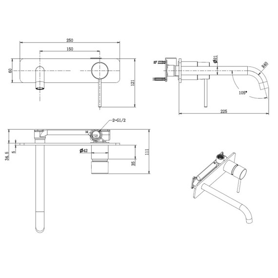 Смеситель для раковины настенный Allen Brau Glority 5.51004-31 (со скрытой частью) чёрный матовый - фото 13