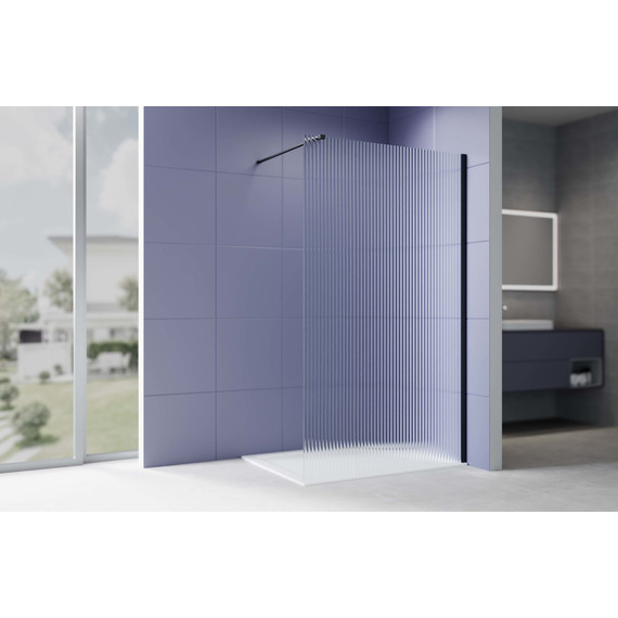 Душевая перегородка Aquatek Walk in 100 см AQ.WI.100.2BL (стекло 8 мм) с кронштейном в комплекте, чёрный матовый/матовое - фото 