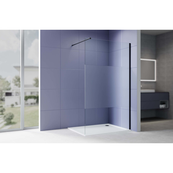 Душевая перегородка Aquatek Walk in 90 см AQ.WI.090.3BL (стекло 8 мм) с кронштейном в комплекте, чёрный матовый/матовое - фото 