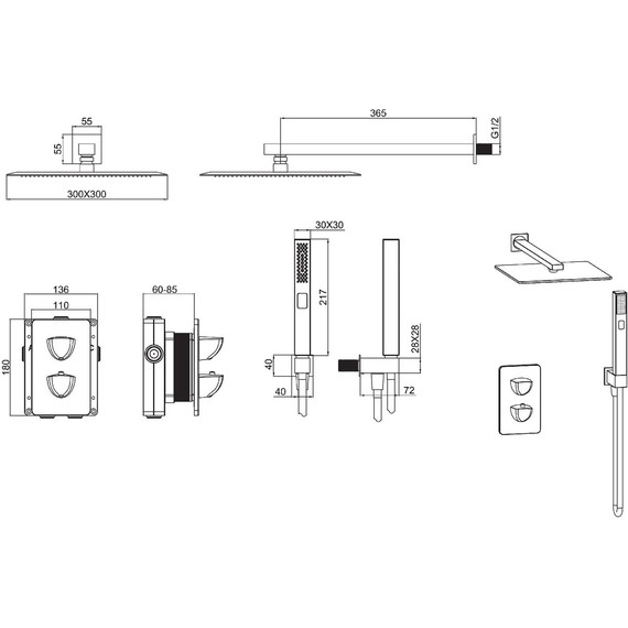 Душевая система для душа с термостатом Allen Brau Infinity 5.21016-31, чёрный матовый - фото 2