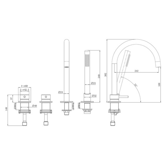 Смеситель для ванны Abber Wasser Kreis 316 AF8113BGG, оружейная сталь брашированная - фото 2