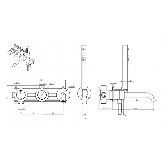Смеситель для ванны Abber Wasser Kreis 316 AF8130BG (со скрытой частью) золото брашированное - фото 3
