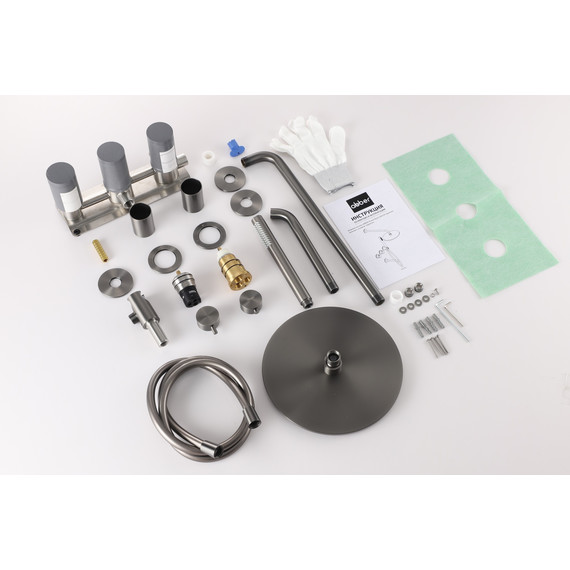 Душевая система для ванны с термостатом Abber Wasser Kreis 316 AF8150BGG, оружейная сталь брашированная - фото 2