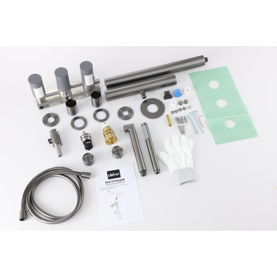 Душевая система для ванны с термостатом Abber Perfekte 316 AF8A50BGG, оружейная сталь брашированная - фото 2