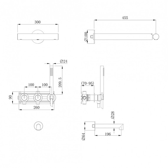 Душевая система для ванны с термостатом Abber Perfekte 316 AF8A50BST, сталь брашированная - фото 3