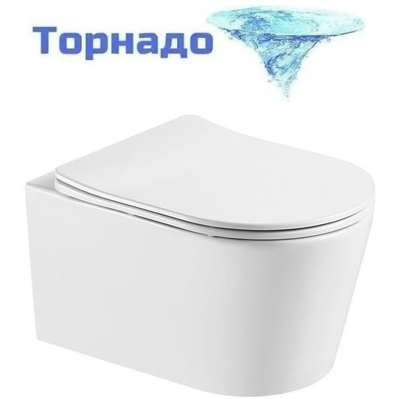 Унитаз подвесной безободковый Aquatek Оберон AQ1363WT-00 с тонкой крышкой микролифт (система смыва Торнадо) - фото 