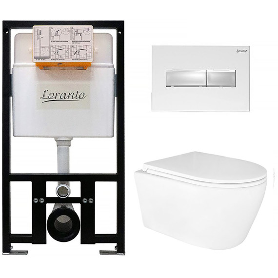 Инсталляция с подвесным унитазом комплект: Loranto Prestige 4551 с подвесным безободковым унитазом Azario Uno AZ-2380 сиденье микролифт, кнопка смыва белая 7520 - фото 