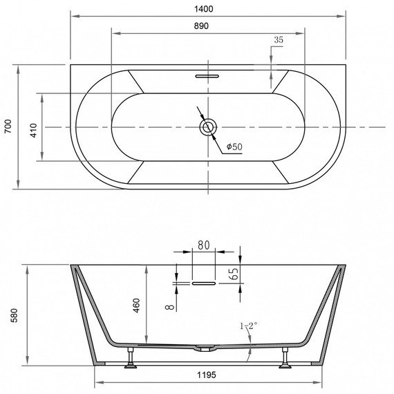Ванна акриловая Abber 140x70 см AB9503-1.4 - фото 10
