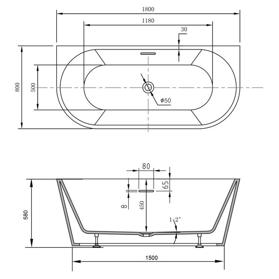 Ванна акриловая Abber 180x80 см AB9503-1.8 - фото 10