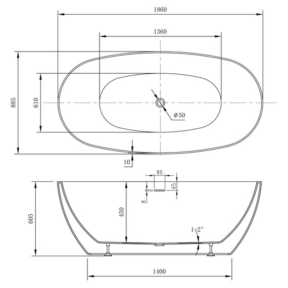 Ванна отдельностоящая Abber 186x88,5 см AB9504 - фото 10
