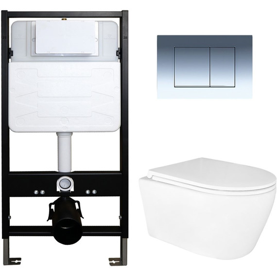 Инсталляция с подвесным унитазом комплект: Azario Forte AZ-100-100F с подвесным безободковым унитазом Uno AZ-2380 сиденье микролифт, кнопка смыва хром AZ-100-020F - фото 