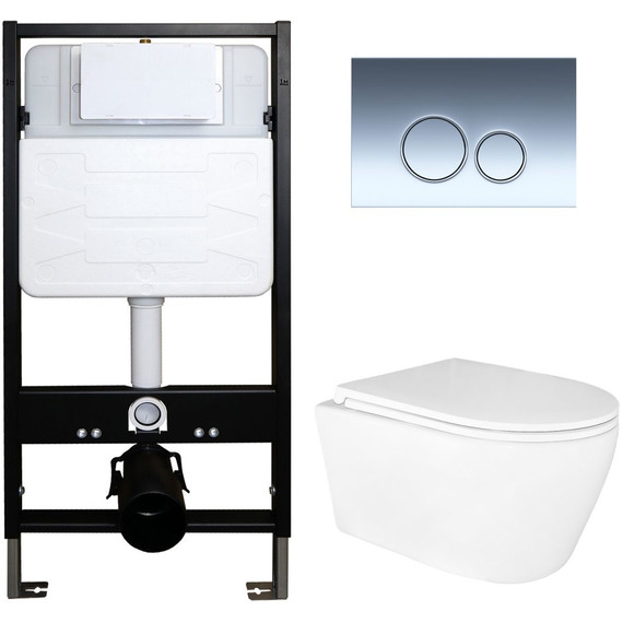 Инсталляция с подвесным унитазом комплект: Azario Forte AZ-100-100F с подвесным безободковым унитазом Uno AZ-2380 сиденье микролифт, кнопка смыва хром AZ-100-030F - фото 