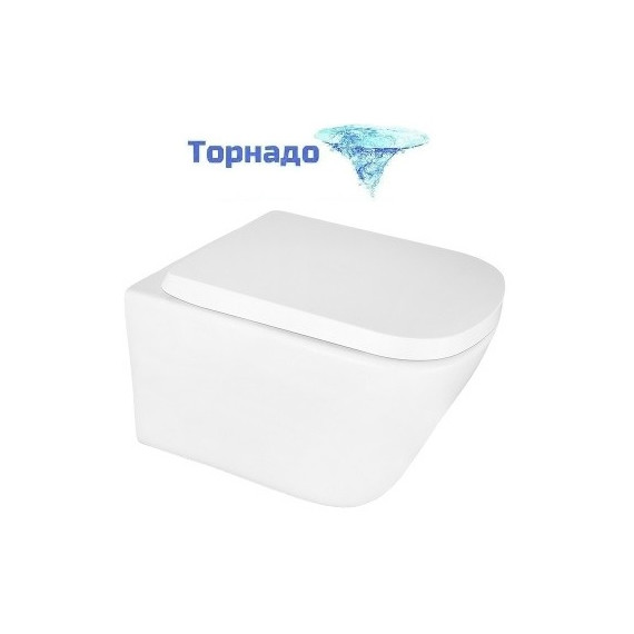 Унитаз подвесной безободковый Azario Vesper AZ-1373WH с тонкой крышкой микролифт (Система смыва торнадо) - фото 