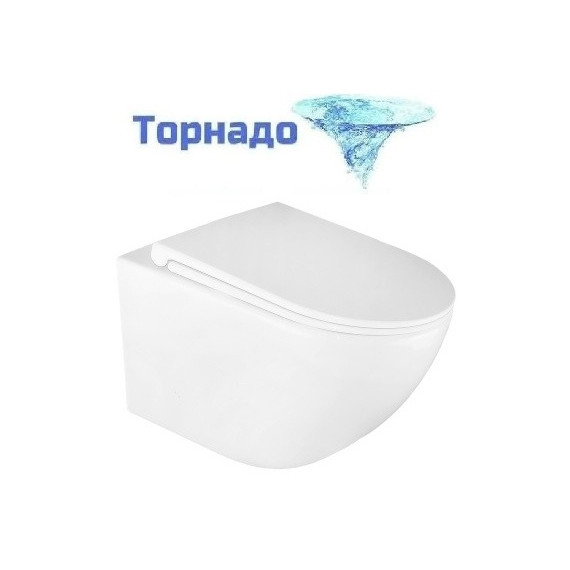 Унитаз подвесной безободковый Azario BONELLE AZ-2801E с тонкой крышкой микролифт (Система смыва торнадо) - фото 