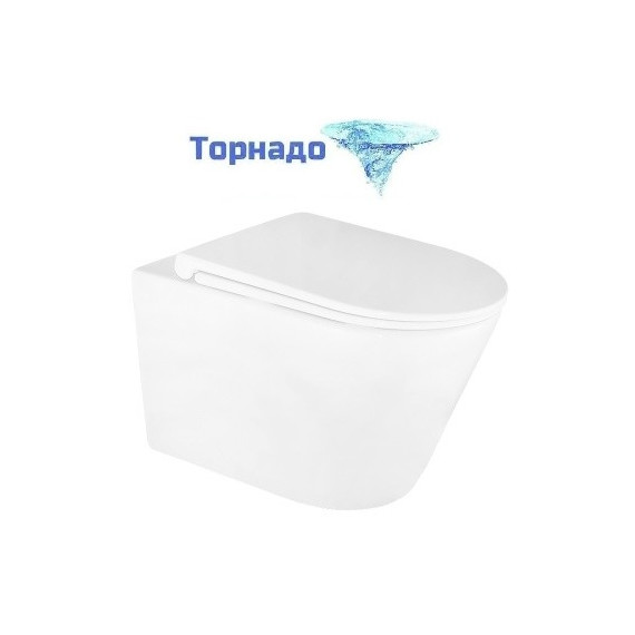 Унитаз подвесной безободковый Azario LANDER AZ-2802E с тонкой крышкой микролифт (Система смыва торнадо) - фото 