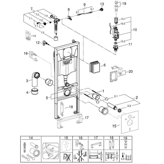 Инсталляция для подвесного унитаза Grohe Rapid SL 38536001 с кнопкой смыва хром 38732000 - фото 10