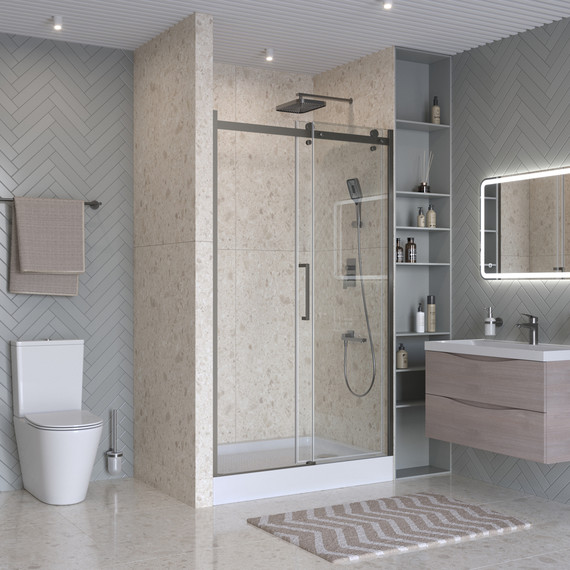 Душевая дверь BelBagno 110 см MARINO-2-BF-1-110-C-GM, оружейная сталь/прозрачное - фото 3