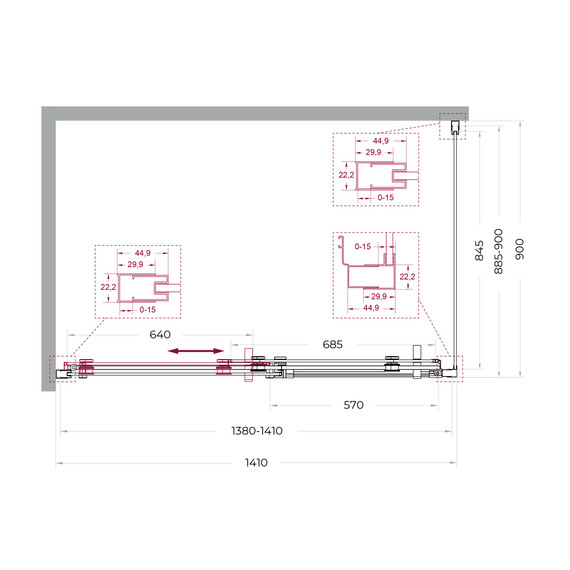Душевое ограждение BelBagno 140x90 см MARINO-2-AH-1-140/90-C-Cr, хром/прозрачное - фото 6