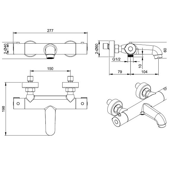 Смеситель для ванны с термостатом Aquatek Вега AQ1043BGM, оружейная сталь - фото 2