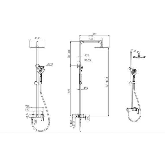 Душевая стойка Aquatek Вега AQ2060BGM, оружейная сталь - фото 2