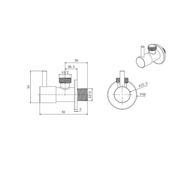 Вентиль угловой Aquatek AQ2450BGM, оружейная сталь - фото 2