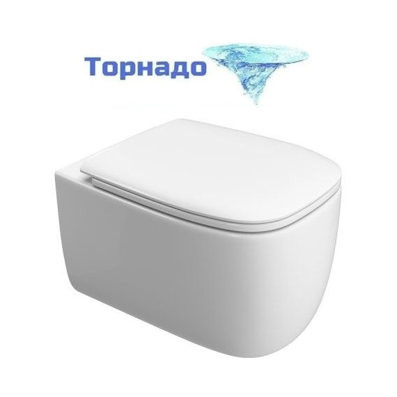 Унитаз подвесной безободковый Cezares Comfort CZR-380-TH-TOR/SC с тонкой крышкой микролифт (система смыва Торнадо) - фото 