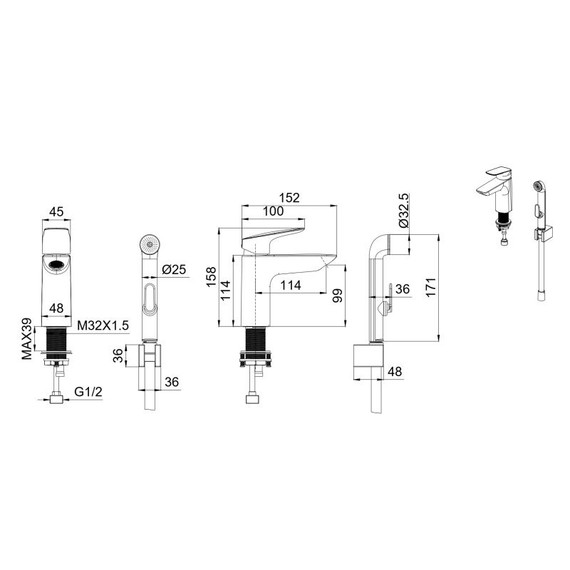 Смеситель для раковины с лейкой для биде Aquatek Вега AQ1012BGM, оружейная сталь - фото 2