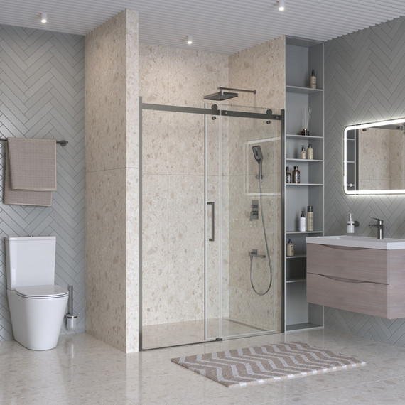 Душевая дверь BelBagno 140 см MARINO-2-BF-1-140-C-GM, оружейная сталь/прозрачное - фото 4