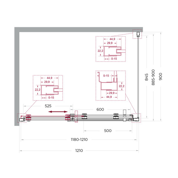 Душевое ограждение BelBagno 120x90 см MARINO-2-AH-1-120/90-C-Cr, хром/прозрачное - фото 6