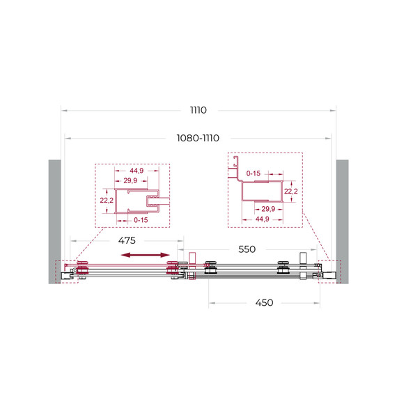 Душевая дверь BelBagno 110 см MARINO-2-BF-1-110-C-GM, оружейная сталь/прозрачное - фото 6