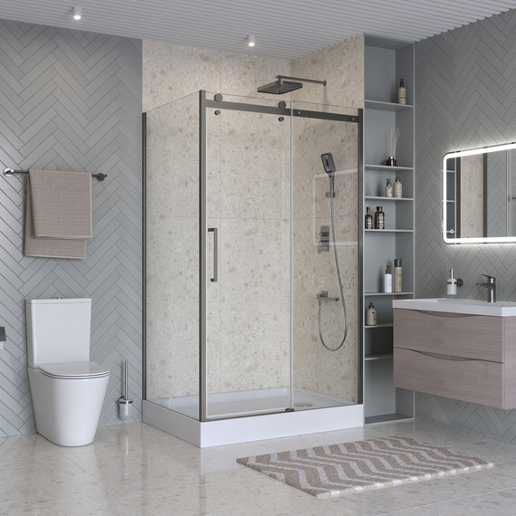 Душевое ограждение BelBagno 120x100 см MARINO-2-AH-1-120/100-C-GM, оружейная сталь/прозрачное - фото 